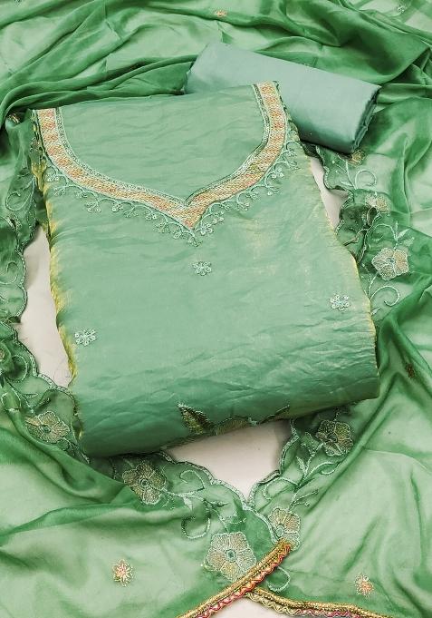 Light Green Embroidered Viscose Dress Material