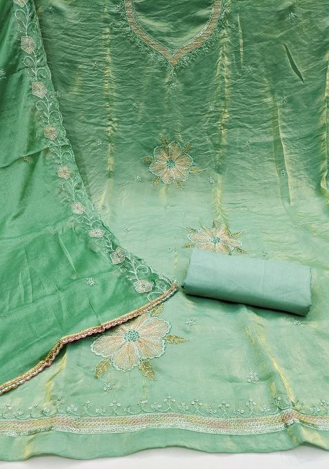 Light Green Embroidered Viscose Dress Material