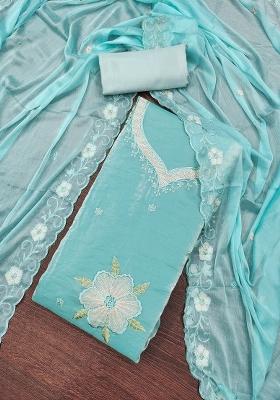 Sea Green Embroidered Viscose Dress Material