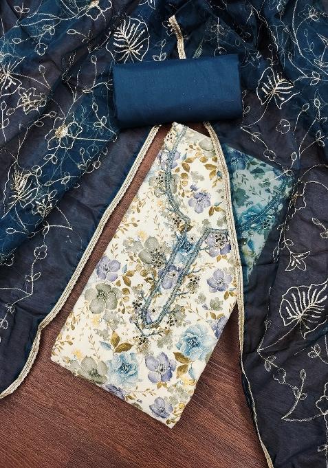 Multicolor Embroidered Cotton Blend Dress Material