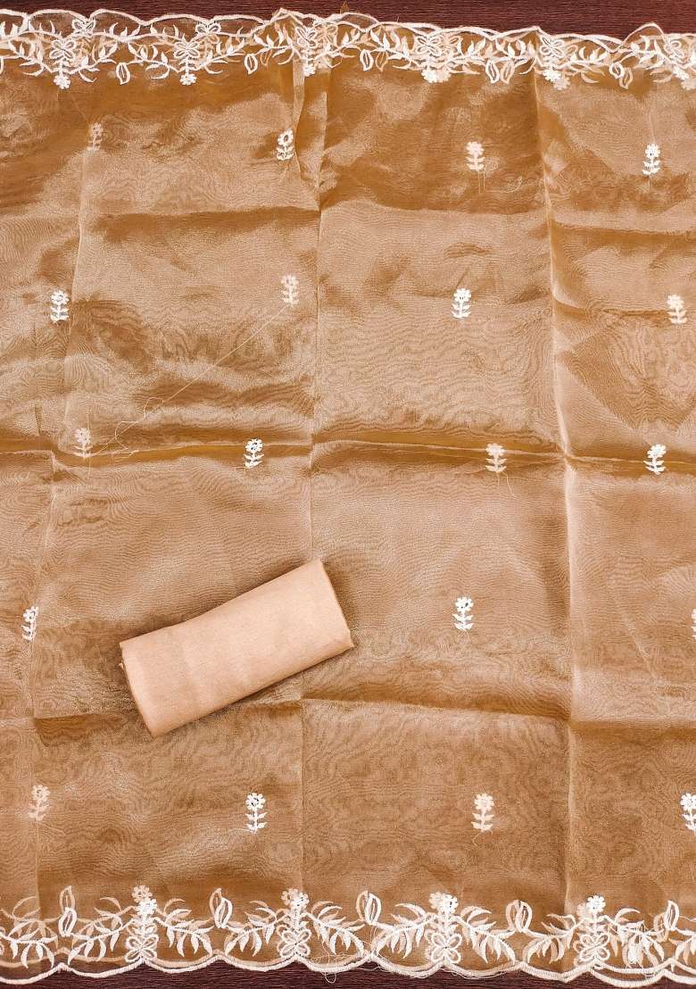 Peach Embroidered Organza Straight Kurta Set - Indya