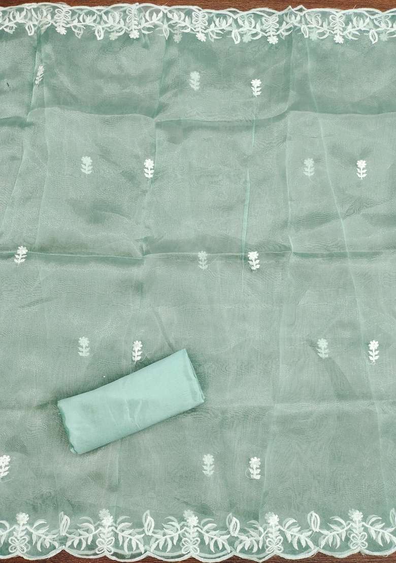 Sea Green Embroidered Organza Straight Kurta Set - Indya