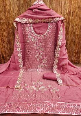Pink Embroidered Star Georgette Dress Material