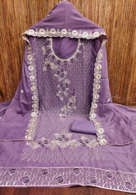 Purple Embroidered Star Georgette Dress Material