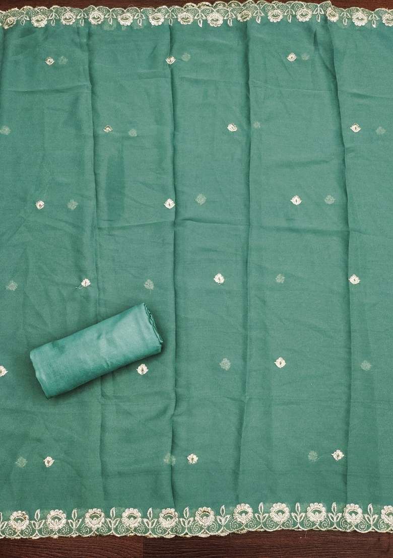 Sea Green Embroidered Georgette Straight Kurta Set - Indya
