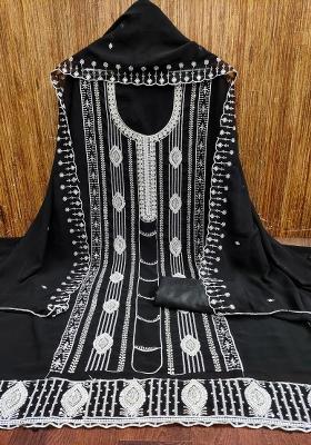 Black Embroidered Georgette Dress Material