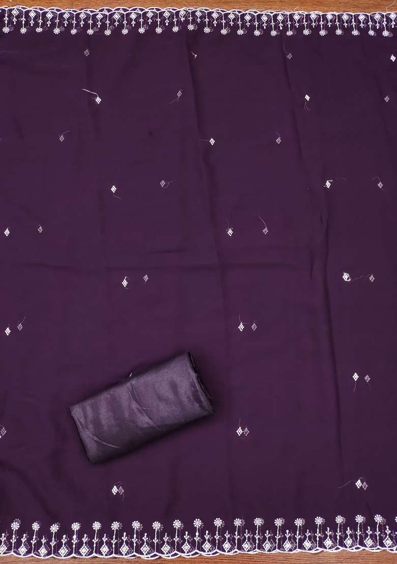 Purple Embroidered Georgette Straight Kurta Set - Indya