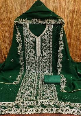 Green Embroidered Georgette Dress Material