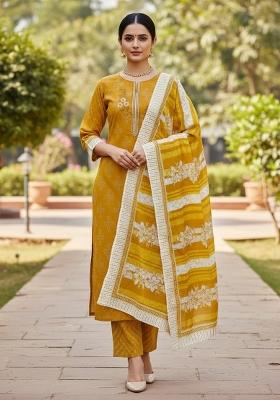 Light Green Embroidered Cotton Blend Dress Material