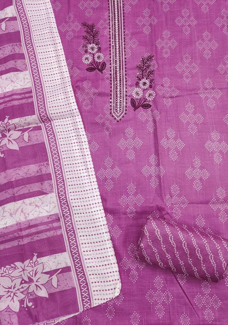 Purple Printed Blended Straight Kurta Set - Indya