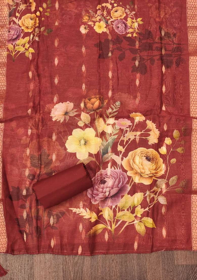 Maroon Embroidered Blended Straight Kurta Set - Indya