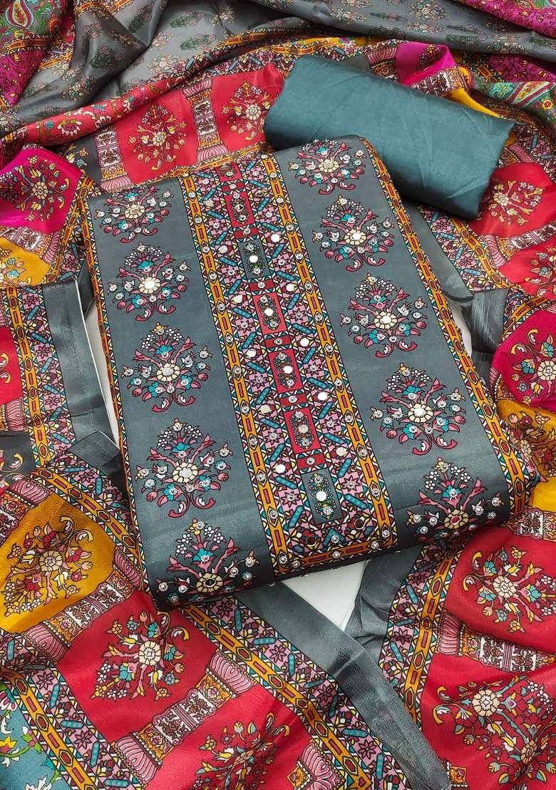 Multicolor Floral Print Chinon Straight Kurta Set - Indya