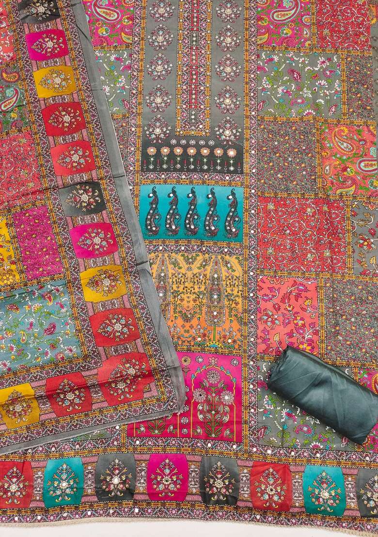 Multicolor Floral Print Chinon Straight Kurta Set - Indya