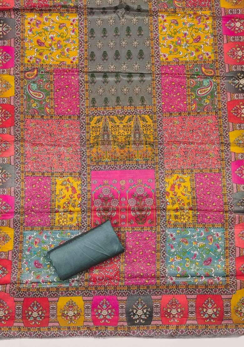 Multicolor Floral Print Chinon Straight Kurta Set - Indya