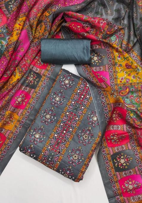 Multicolor Embroidered Chinon Dress Material