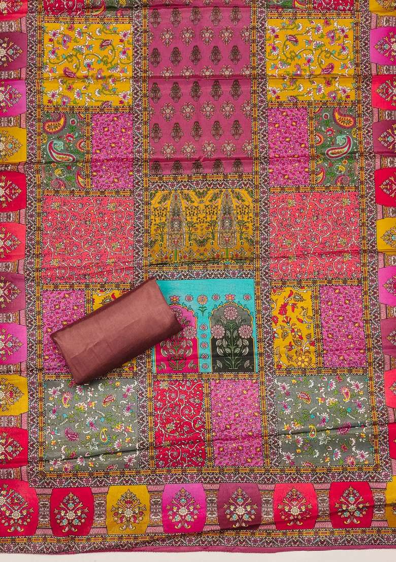 Multicolor Floral Print Chinon Straight Kurta Set - Indya