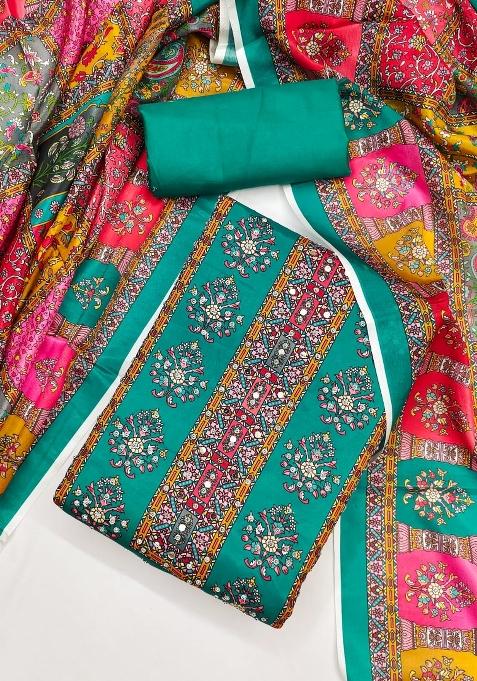 Multicolor Embroidered Chinon Dress Material