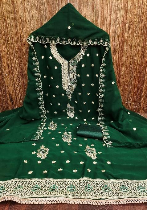 Green Embellished Georgette Straight Kurta Set