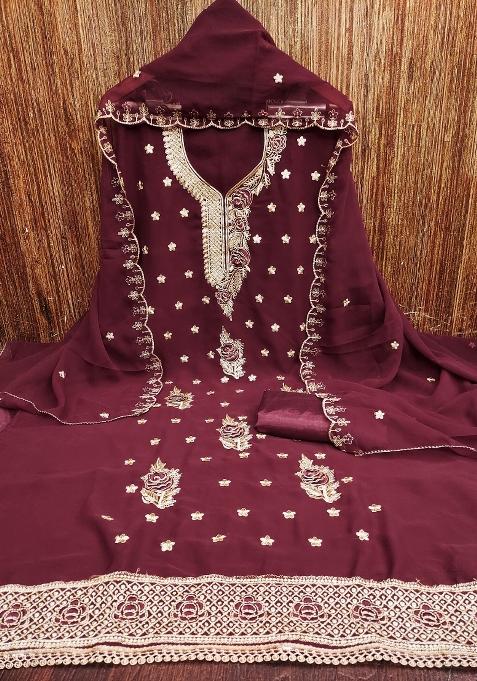 Magenta Embellished Georgette Straight Kurta Set