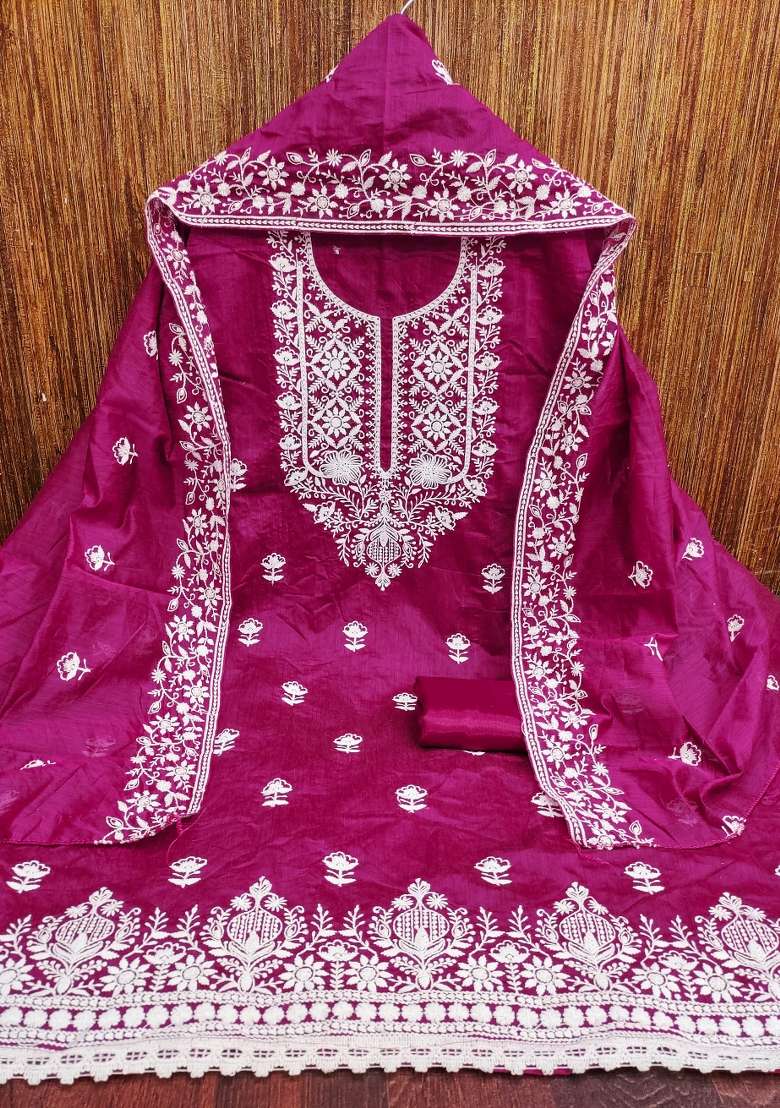 Pink Embroidered Blended Straight Kurta Set - Indya