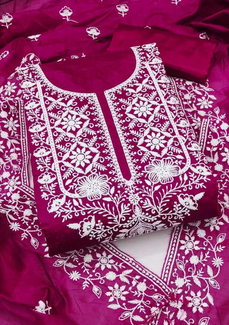 Pink Embroidered Blended Straight Kurta Set - Indya