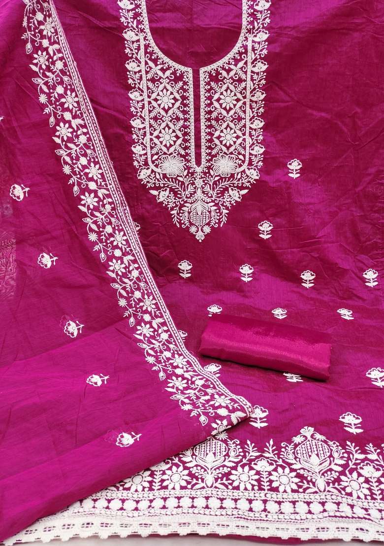 Pink Embroidered Blended Straight Kurta Set - Indya