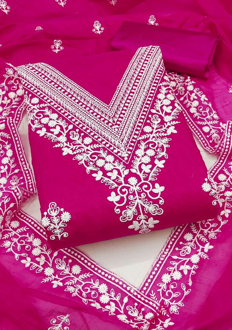 Pink Embroidered Blended Straight Kurta Set - Indya