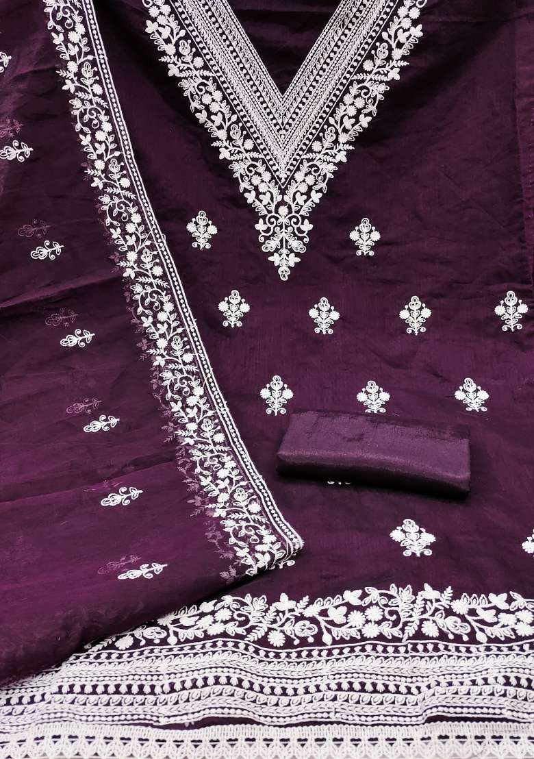 Purple Embroidered Blended Straight Kurta Set - Indya