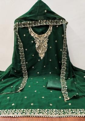 Green Embroidered Georgette Dress Material