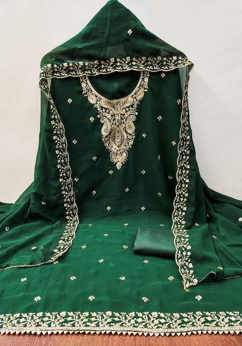 Green Zari Work Georgette Straight Kurta Set