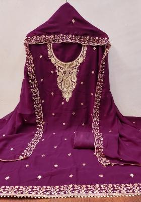 Purple Embroidered Georgette Dress Material