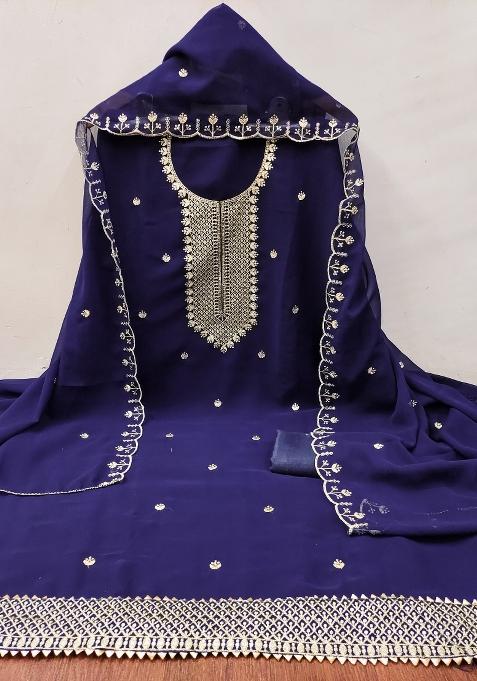 Blue Zari Work Georgette Straight Kurta Set