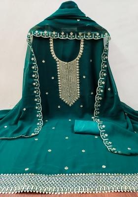 Green Embroidered Georgette Dress Material
