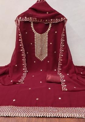 Maroon Embroidered Georgette Dress Material