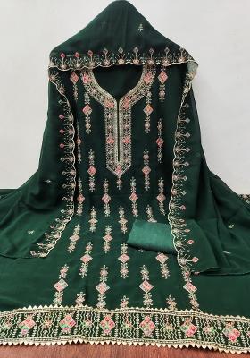 Green Embroidered Georgette Dress Material