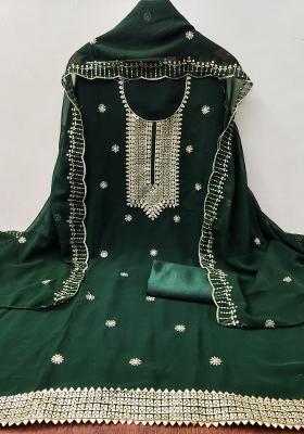 Green Embroidered Georgette Dress Material
