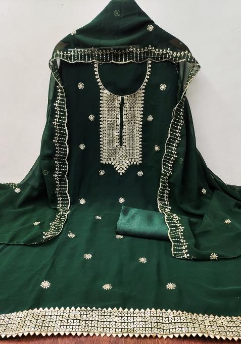 Green Zari Work Georgette Straight Kurta Set — view on Indya