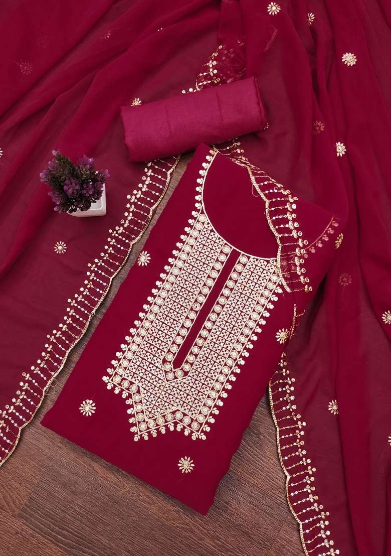 Pink Zari Work Georgette Straight Kurta Set - Indya