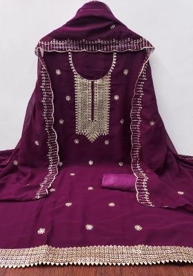 Purple Embroidered Georgette Dress Material