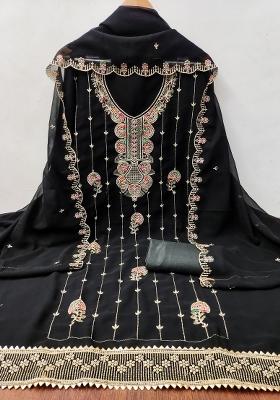 Black Embroidered Georgette Dress Material