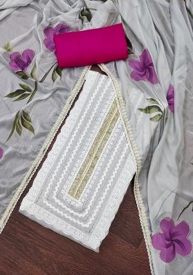 Light Grey Embroidered Cotton Blend Dress Material