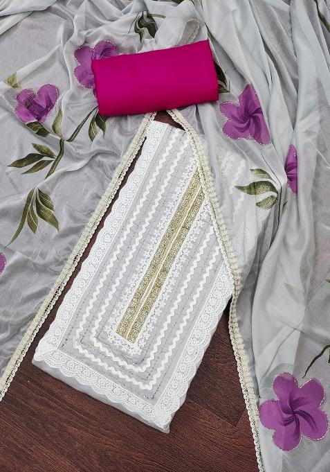 Light Grey Embroidered Cotton Blend Dress Material