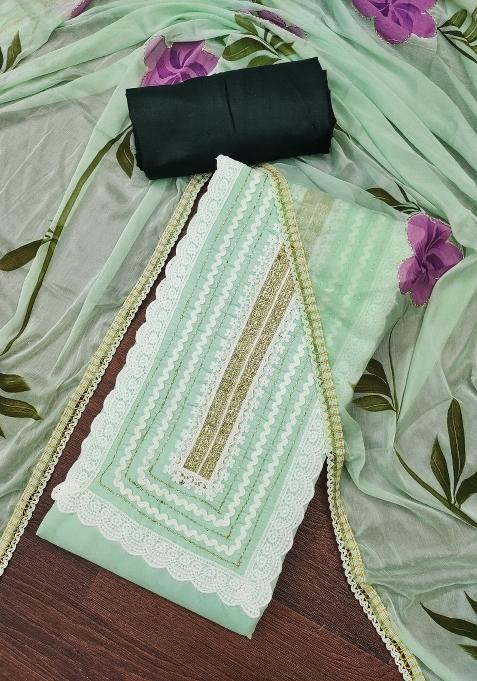 Light Green Zari Work Cotton Straight Kurta Set