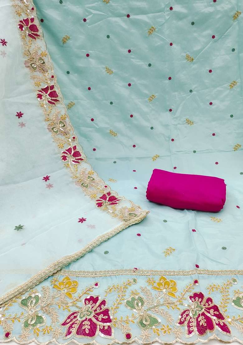 Sea Green Embroidered Organza Straight Kurta Set - Indya
