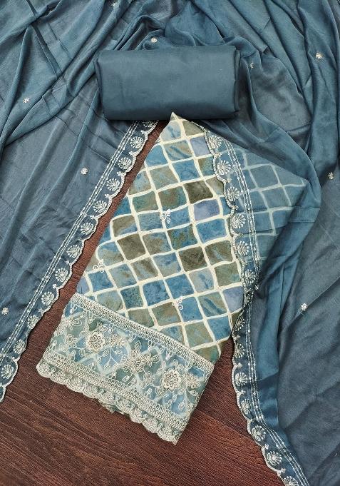 Multicolor Embroidered Cotton Blend Dress Material