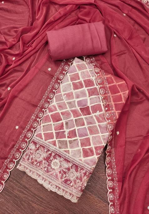 Multicolor Embroidered Cotton Blend Dress Material