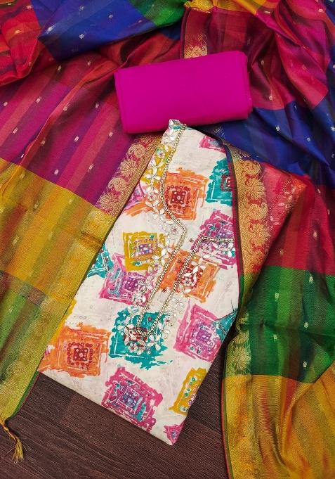 Multicolor Embroidered Cotton Blend Dress Material