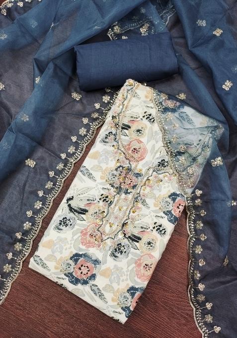 Multicolor Embroidered Cotton Blend Dress Material