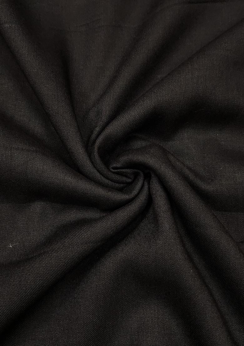 Black Embroidered Cotton Blend Dress Material - Indya