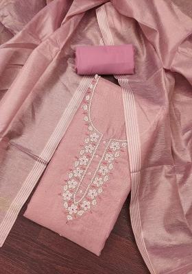 Pink Embroidered Cotton Blend Dress Material